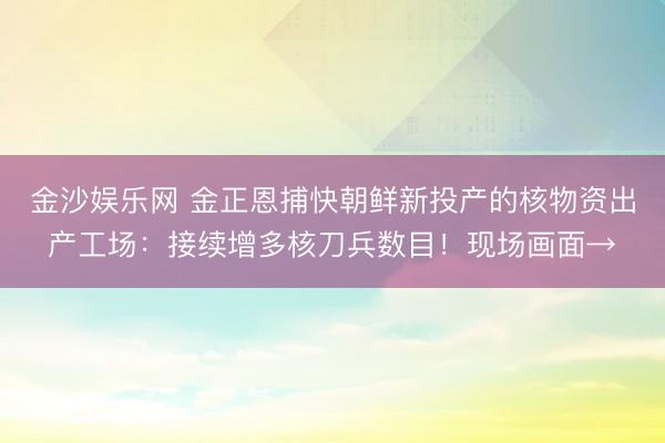 金沙娱乐网 金正恩捕快朝鲜新投产的核物资出产工场：接续增多核刀兵数目！现场画面→